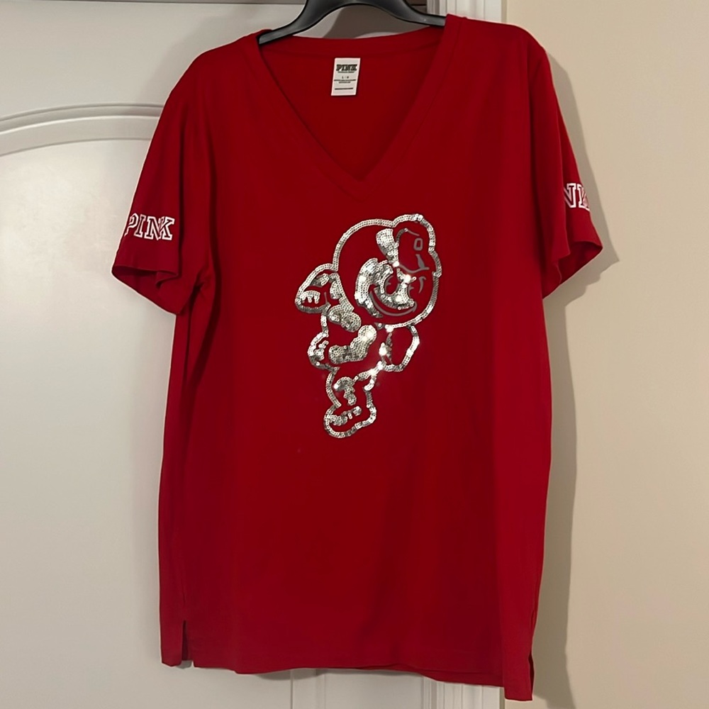 EUC Victoria’s Secret Pink Ohio State OSU Brutus Buckeye Red Short Sleeve T Top